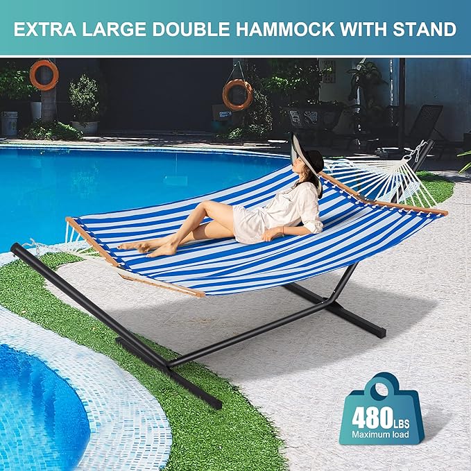 Two Person Hammock with Stand for Outside Heavy Duty, Outdoor Patio Hammock - Image 2