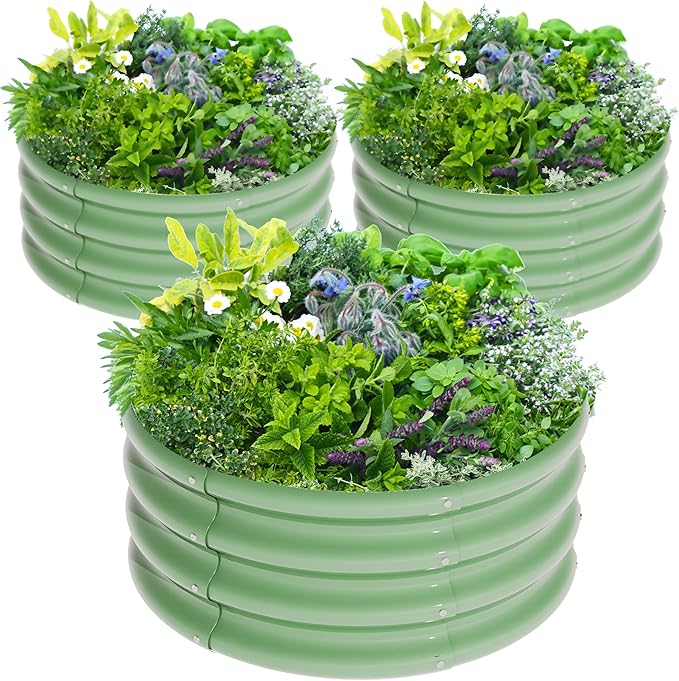3Pcs 2X2X1ft Round Raised Garden Bed Kit, Galvanized Raised Garden Beds Outdoor by Unknown