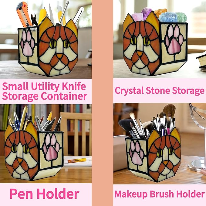 Stained Glass Orange Cat Planter, Indoor Flower Pots - Image 6