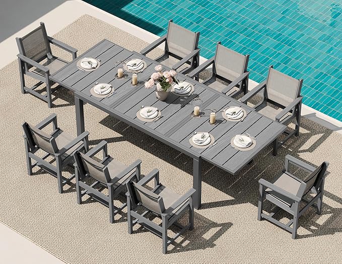 SERWALL 9-Piece Outdoor Dining Set, All Weather HDPE Patio Furniture Set by SERWALL