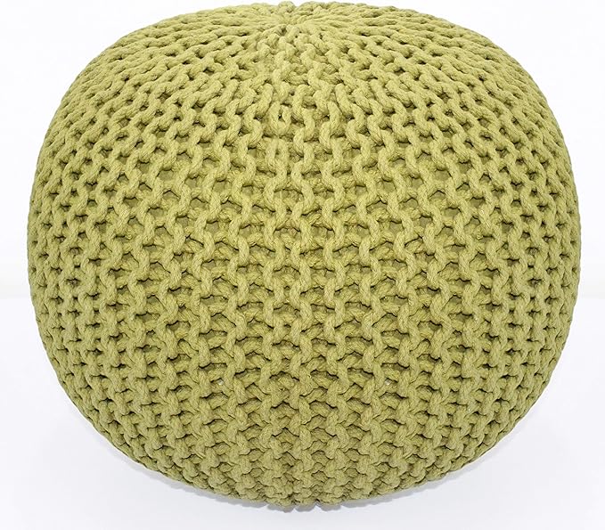COTTON CRAFT - Hand Knitted Cable Style Dori Pouf - Green - Floor Ottoman - by COTTONCRAFT