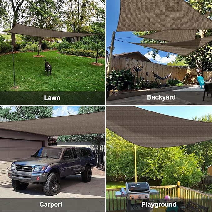 SUNLAX Sun Shade Sail 12' x 12' x 12' Brown Triangle Canopy Sail Shade Cover UV - Image 8