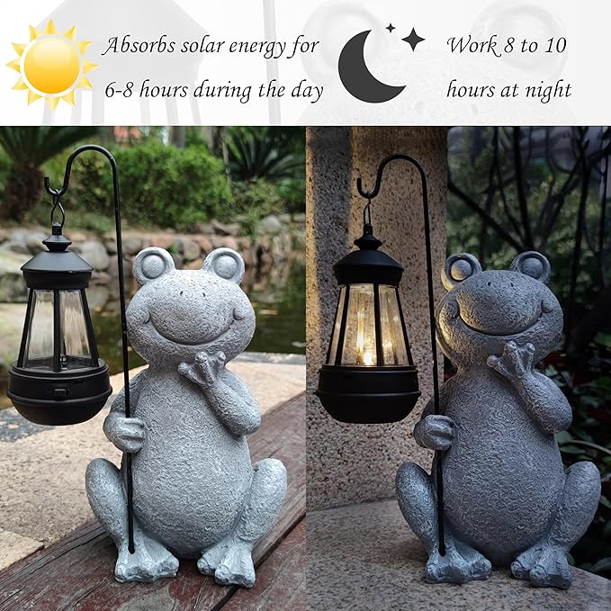 Frog Solar Garden Statues, Resin Frog Figurine Decorations - Image 5