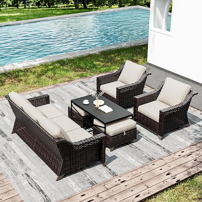 Joyside Wicker Patio Furniture Sets, 6 Pieces Upgraded Large Size Outdoor - Image 6