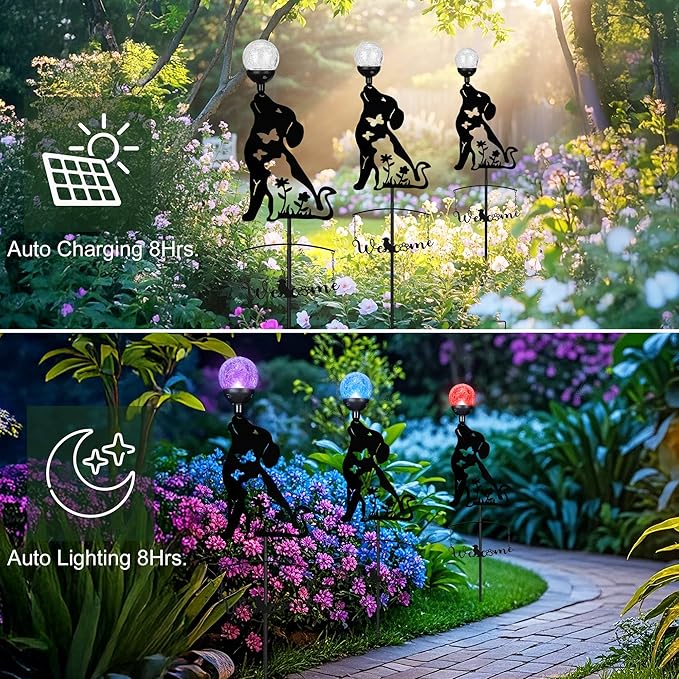 Solar Dog Light Outdoor Decorative, Metal Black Dog&Cat Silhouette Solar Garden - Image 2