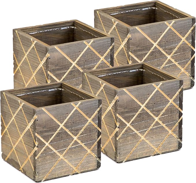 Wood Planter Box with Diamond Cross Hatch Style, 5 Inch Square, Rustic Barn Wood by Unknown