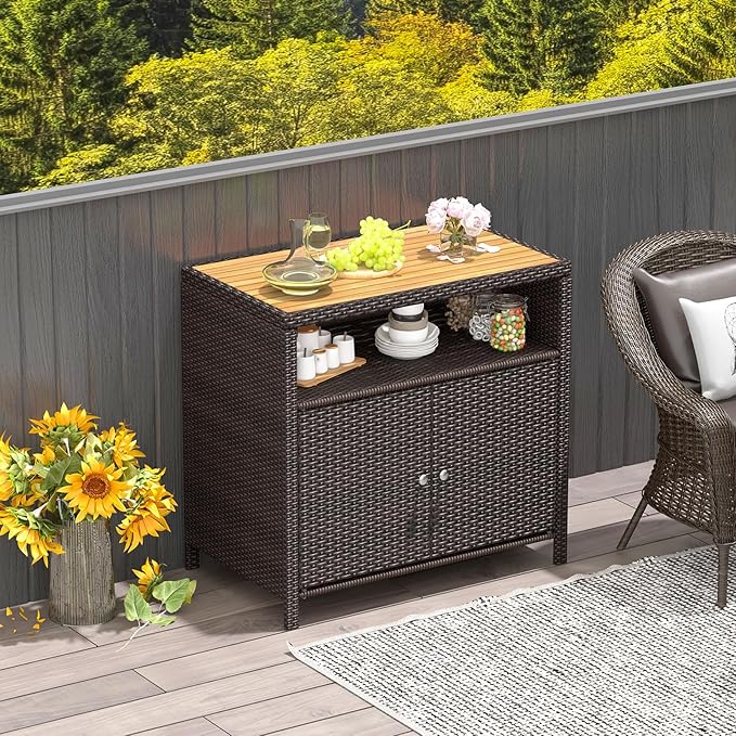 Tangkula Rattan Outdoor Storage Cabinet, Patiojoy Outdoor Cabinet - Image 2