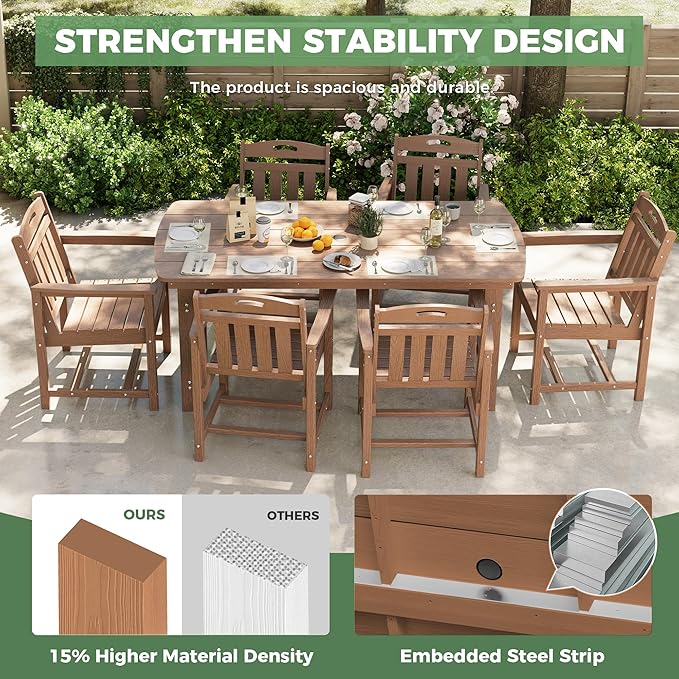 HDPE Outdoor Dining Set, Patio Table and Chairs Set, All-Weather 7-Piece - Image 4