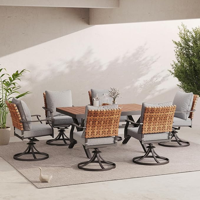 Grand patio 7-Piece Outdoor Dining Set, 6 Leather-Look Wicker Swivel Patio - Image 2