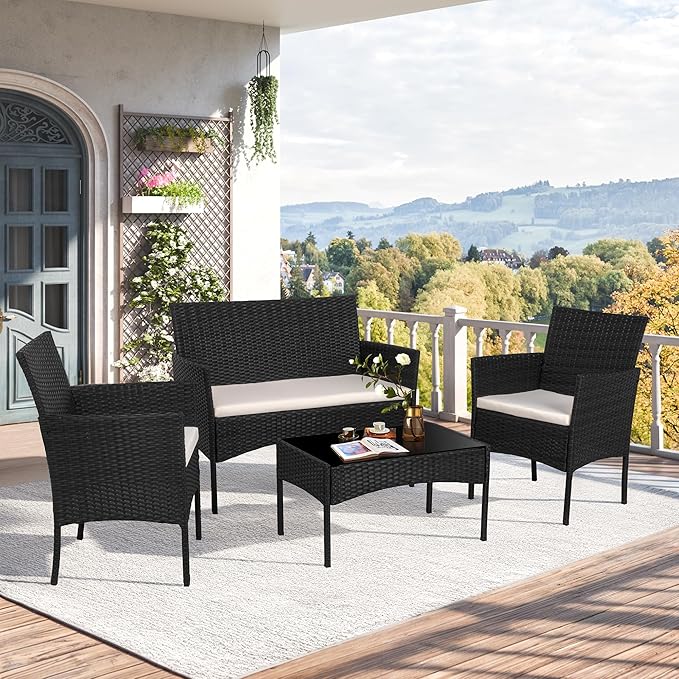 Shintenchi 4 Piece Outdoor Patio Furniture Sets, Small Wicker Patio by Shintenchi