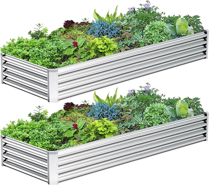 2PCS 8x2x1FT Galvanized Raised Garden Bed, Galvanized Planter Raised Garden by AyenGuard