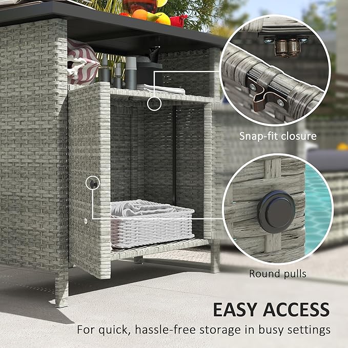 Outsunny Wicker Outdoor Storage Cabinet, Rattan Outdoor Bar Table - Image 5
