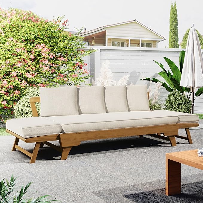 Christopher Knight Home Gary Patio Convertible Couch, Wooden Outdoor Daybed - Image 4
