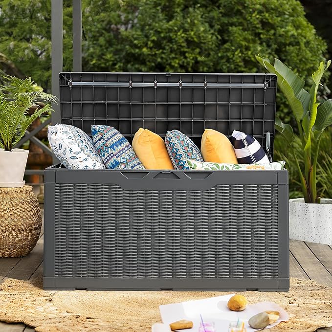 Flamaker Deck Box with Cushion 100 Gallon Waterproof Resin Storage Box with Air - Image 5