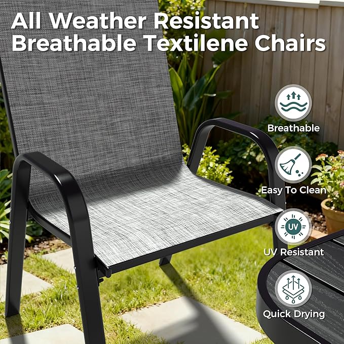 Pamapic Outdoor Dining Sets for 4, Square Steel Slat Table - Image 6