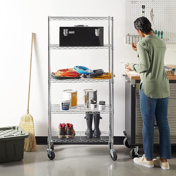 Amazon Basics 5-Shelf Adjustable, Heavy Duty Storage Shelving Unit on 4" Wheel - Image 2
