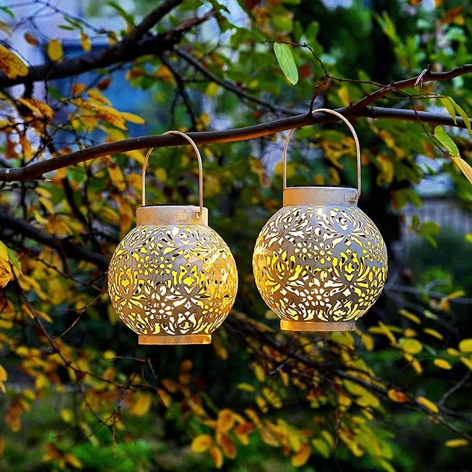 2 Pack Outdoor Solar Hanging Lantern Lights Metal LED Decorative Lamp - Image 5