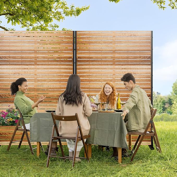 Casaphoria Metal Privacy Screen Outdoor, Wood Color - Image 4