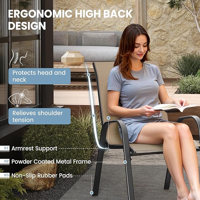 Patio Dining Chair Set of 6, Outdoor Stackable Dining Chairs High Back - Image 7