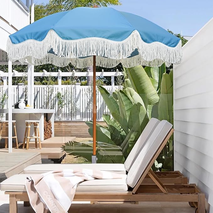 AMMSUN Boho Fringe Umbrella Outdoor Patio, 6.5ft UPF50+ Picnic Umbrella - Image 2