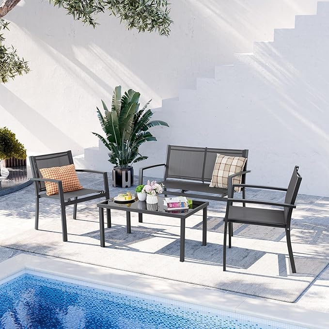 Shintenchi 4 Pieces Patio Furniture Set All Weather Textile Fabric Outdoor - Image 2
