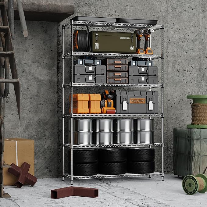 6 Tiers Storage Shelves Load 2100LBS, Metal Shelving Wire Metal Shelving Unit - Image 5