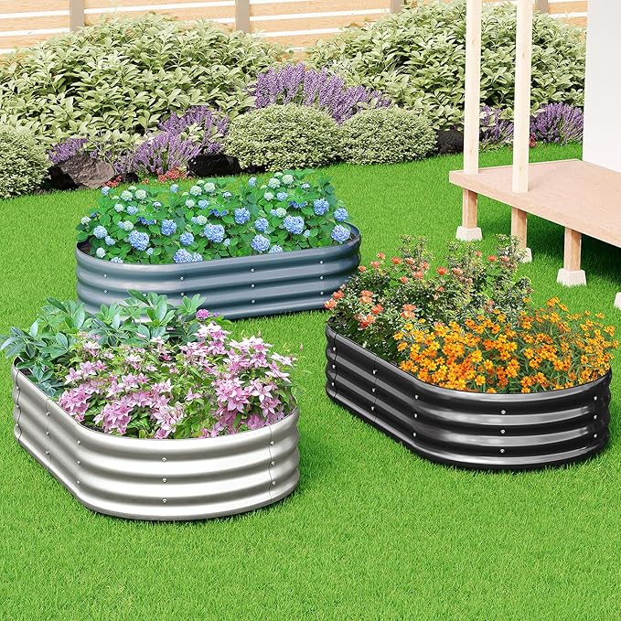 zizin 2 Pack Galvanized Raised Garden Bed Metal Oval Raised Garden Beds Outdoor - Image 6