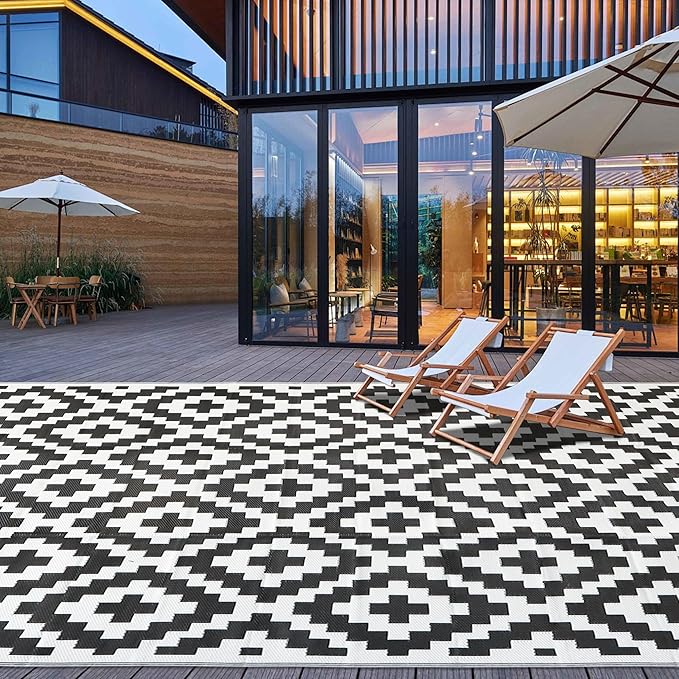 SAND MINE Waterproof Outdoor Rug 9x18 ft, Plastic Straw Rug, Modern Area Rug by SANDMIND