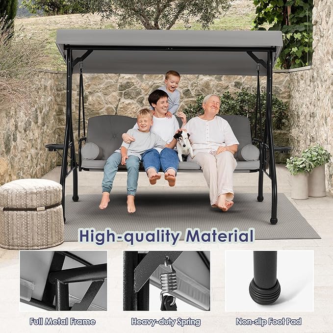 HOMREST 3 Seat Outdoor Porch Swing - Image 3