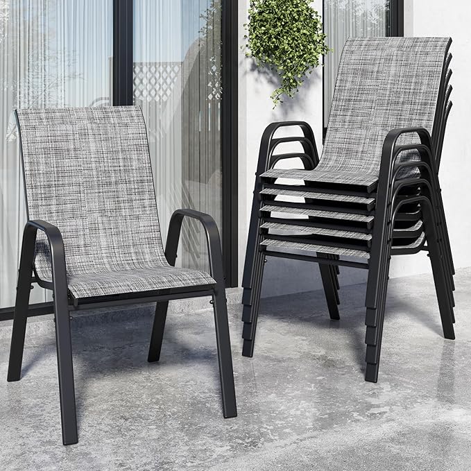 Patio Chairs Set of 6, Stackable Outdoor Dining Chairs by Vimstora