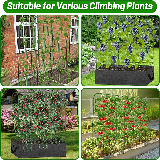 U-Shape Cucumber Trellis with Fabric Raised Garden Bed 65x50 Inch Metal Garden - Image 7