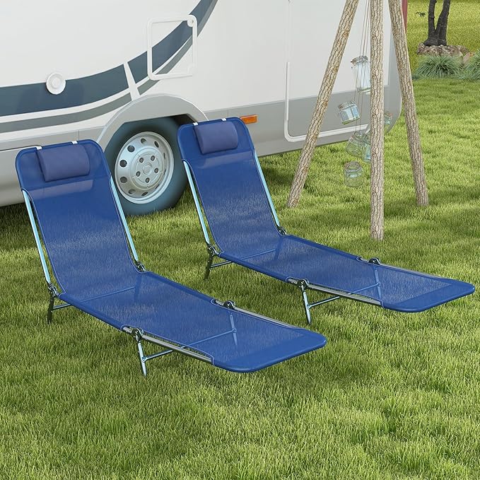 Outsunny 2 Piece Folding Chaise Lounge Chairs, Pool Sun Tanning Chairs - Image 2