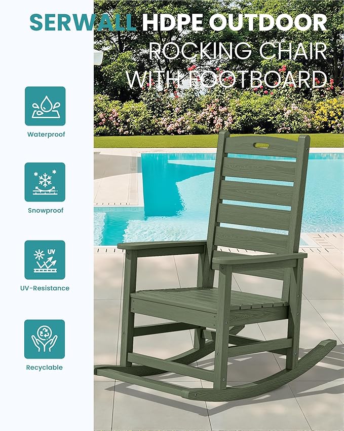 SERWALL Outdoor Rocking Chair Set of 4, Oversized HDPE Patio Rocking Chair - Image 4