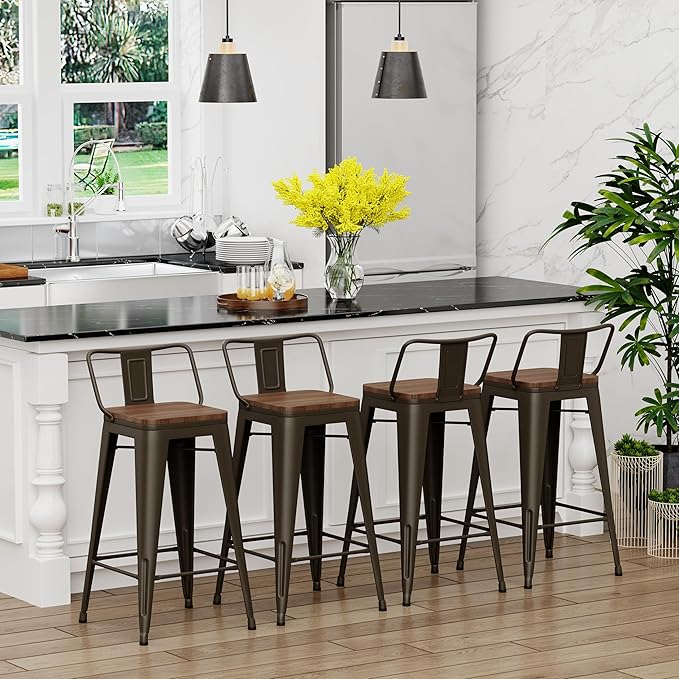 Yongchuang 26 inch Bar Stools Set of 4 Industrial Kitchen Counter Height - Image 4