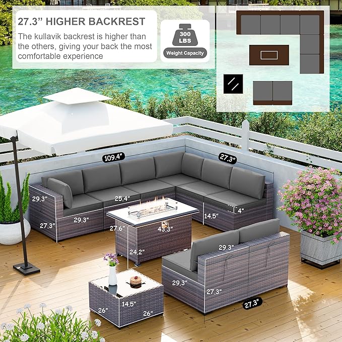 Kullavik 10 Pieces Outdoor Patio Furniture Set - Image 5