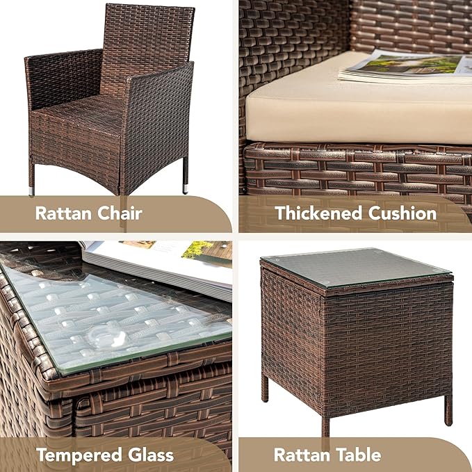 Devoko Patio Porch Furniture Sets 3 Pieces PE Rattan Wicker Chairs - Image 7