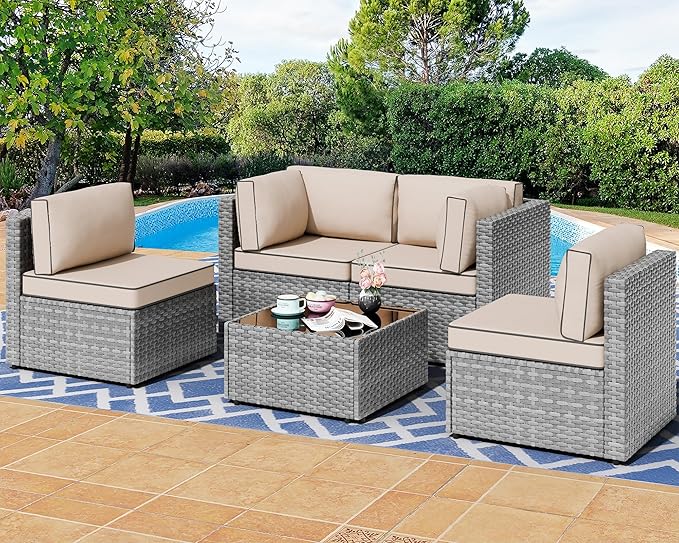 Shintenchi 5 Pieces Outdoor Patio Furniture Sets, Patio Sectional Sofa Couch by Shintenchi
