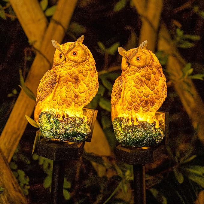 Dazzle Bright 2 Pack Owl Figure Solar LED Lights, Resin Garden Waterproof - Image 2
