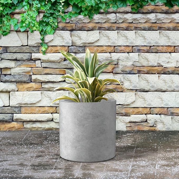 Kante 9.8" Dia Round Concrete Planter, Modern Style Large Cylindrical Plant Pot - Image 5