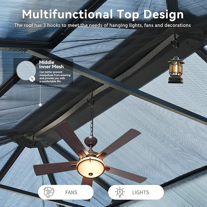 Aoxun 12'x16' Hardtop Gazebo, Aluminum Frame Permanent Pavilion - Image 9