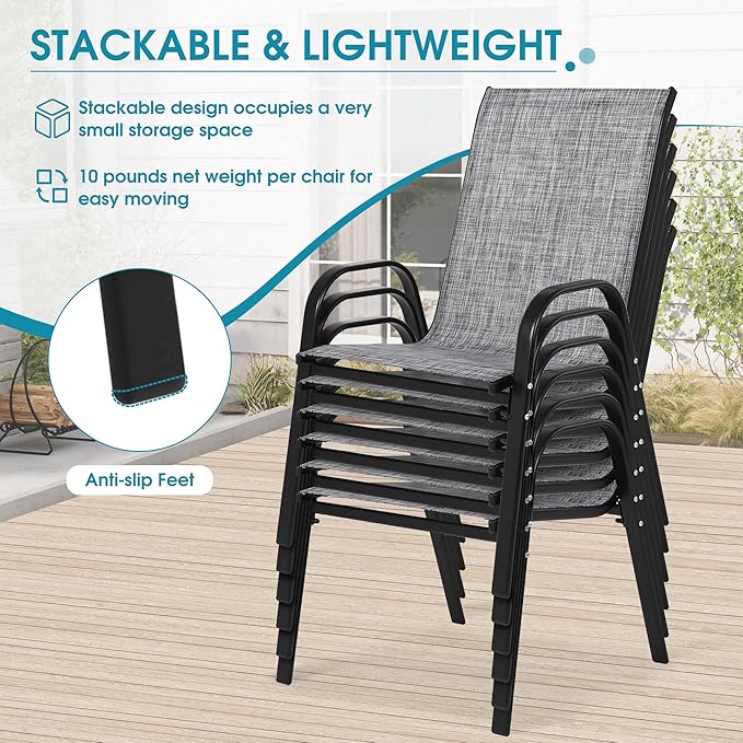 Outdoor Stackable Chairs Set of 6, Stacking Patio Chairs - Image 4