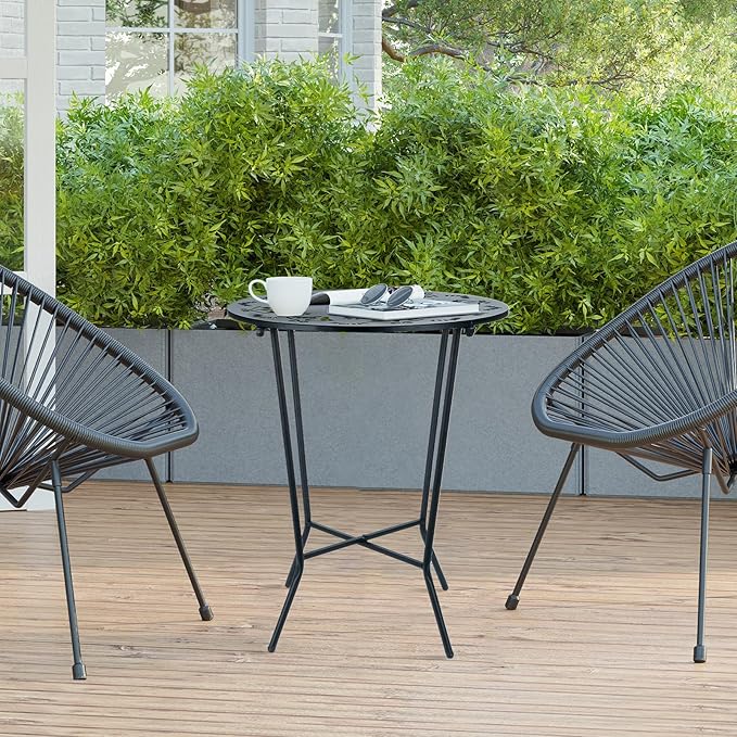 25" Height Side Table, 18inch Round Metal Outdoor Patio Bistro Table, Weather - Image 7