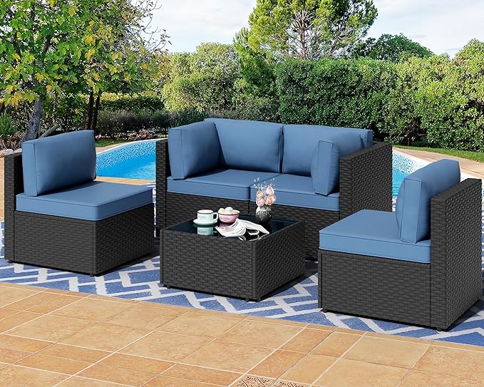 Shintenchi 5 Pieces Outdoor Patio Sectional Sofa Couch, PE Wicker Furniture Sets by Shintenchi