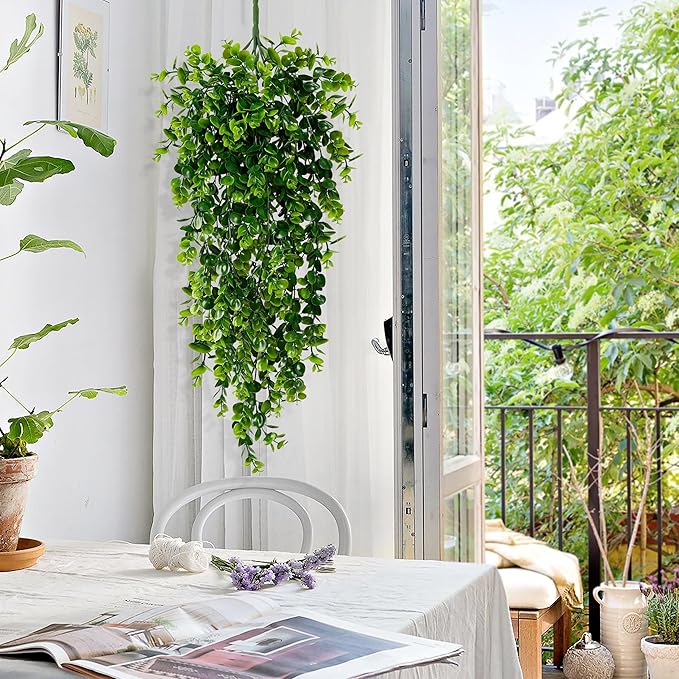 Waipfaru 4Pcs Fake Hanging Plants 2.7ft Fake Plants Eucalyptus Leaves UV - Image 2