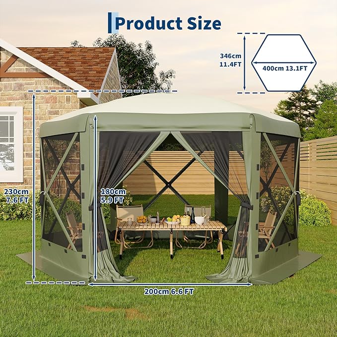 13x13FT 6-Sided Pop Up Gazebo Tent，One-Push Setup Canopy Tent - Image 7