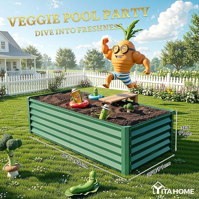 YITAHOME 6x3x3ft Large Raised Garden Bed Kit, Galvanized Metal Planter Box - Image 8