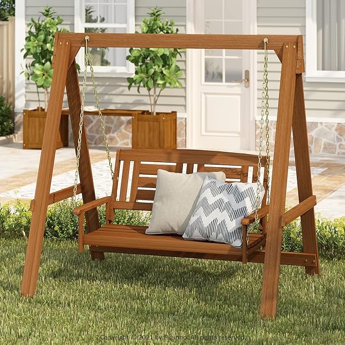Furinno TIOMAN Porch Swing, Outdoor Hanging Wooden Swing - Image 3