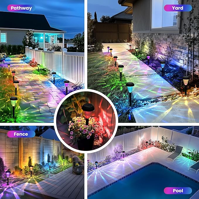 Solar Pathway Lights Outdoor Waterproof 16 Pack Color Changing Garden Light - Image 2