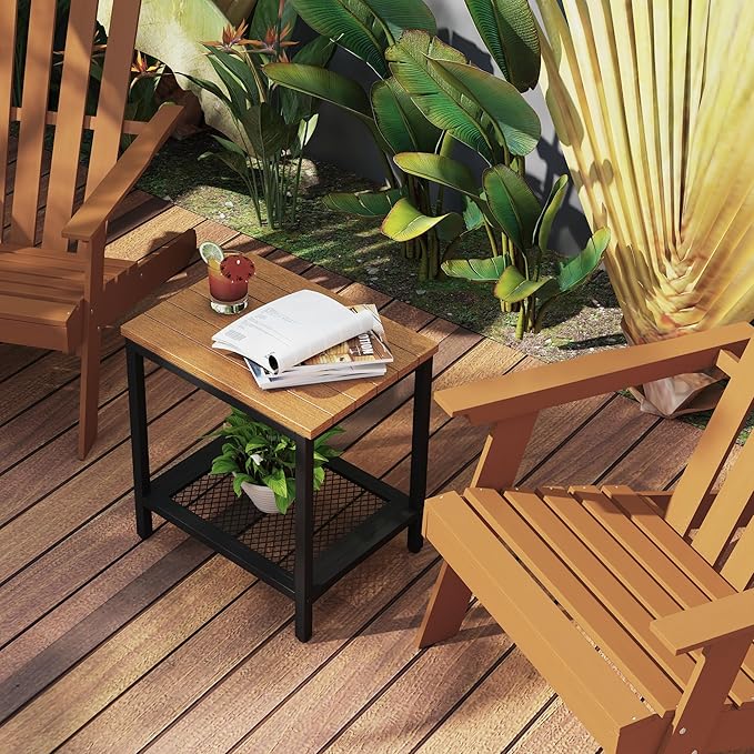 Outdoor Side Table with Storage, 2-Tier Patio End Tables Weather Resistant - Image 2