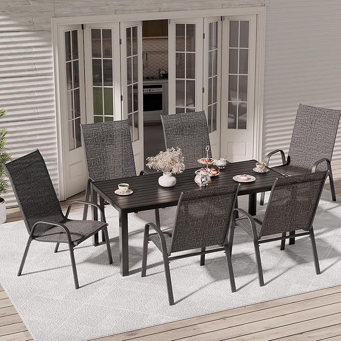 Patio Chairs Set of 6, Stackable Outdoor Dining Chairs - Image 2